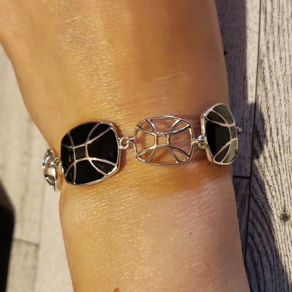 Black and Silver-Tone Three Piece Jewelry Set (Earrings, Bracelet, Necklace) - Picture 2 of 6